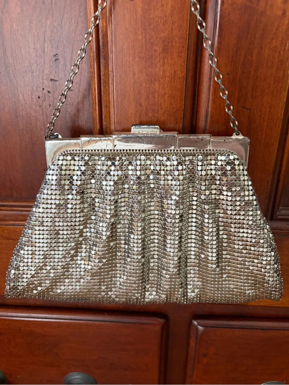 1930s Vintage Whiting & Davis Silver Crystal Mesh Evening Clutch